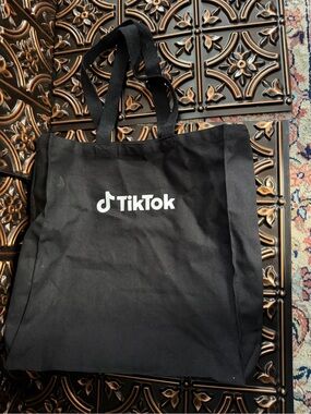 TikTok Black Logo Canvas Tote Bag